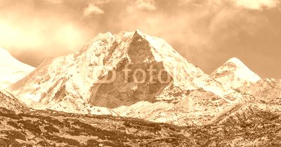 View to Island peak (6189 m) from Chhukhung valley - Everest region, Nepal, Himalayas.