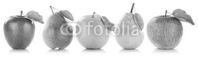 Apfel Frucht Birne Birnen Äpfel Früchte Obst in einer Reihe Fr