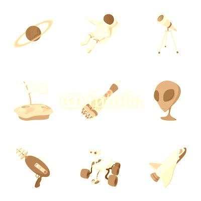 Cosmos icons set, cartoon style