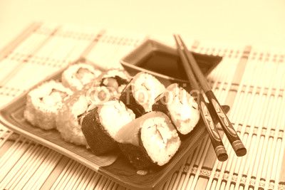 sushi plates and chopsticks
