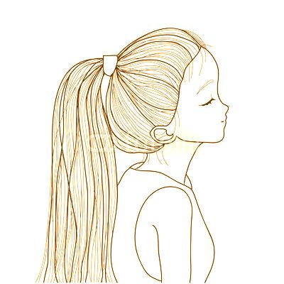 Hand-drawn cute girl with ponytail
