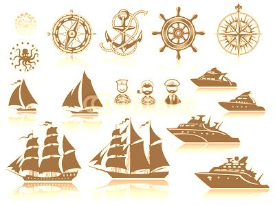 Compass and Sailing ships icon set
