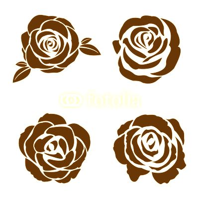 Black silhouette of rose set