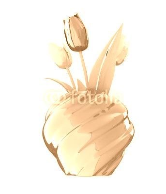 Tulips with leaf in vase