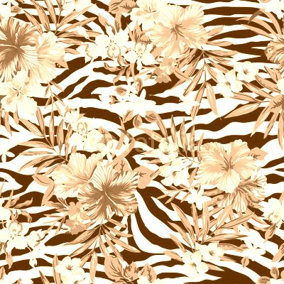 Tropical flowers over zebra print ~ seamless background