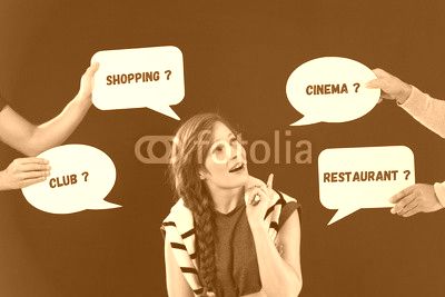 Woman with speech bubbles