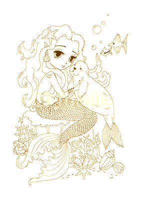 Coloring page The Mermaid Lady and the sea cat