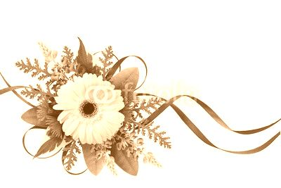 Arrangement with flowers and silk ribbons