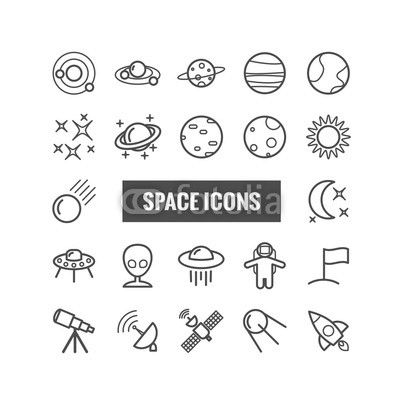 Collection of outline space icons. Linear icons for web, mobile apps