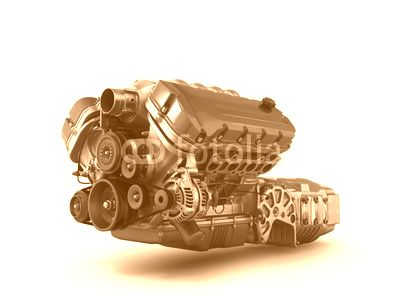 automotive engine gearbox assembly is isolated on a white backgr