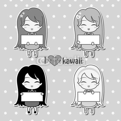 Set collections of four cute girls holding blank frames.
