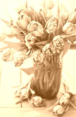 Bouquet of beautiful pink tulips in vase
