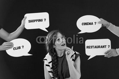 Woman with speech bubbles