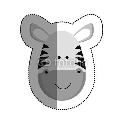 grayscale sticker with zebra head and middle shadow vector illustration