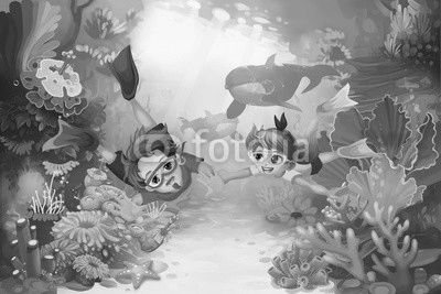 Creative Illustration and Innovative Art: Happy Father's Day in the Sea. Realistic Fantastic Cartoon Style Character, Story, Card Design