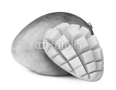 Mango with half sliced to cubes isolated on white background, with clipping path