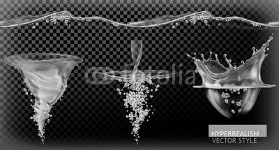 Water tornado with transparency, hyperrealism vector set