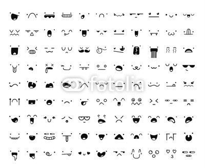 Set of 99 different pieces of doddle emotions to create characters. Emotions for design. Anime. Anger and joy. Surprised and hurt. Indifference and shock. Laughter and tears. Emotions handmade