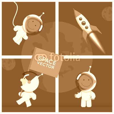 Little funny astronaut floated in space with rocket