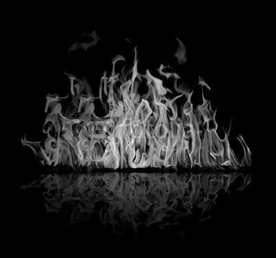 dark and bright orange fire on black with reflection