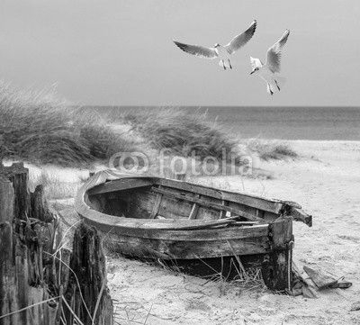 altes Fischerboot, Möwen, Strand und Meer
