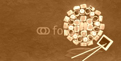 Sushi net on a black surface. Flat lay