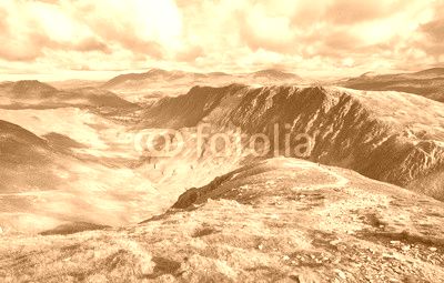Views of Newlands Beck, High Spy, Narrow Moor and Maiden Moor in the Derwent Fells from the summit of Dale Head, Lake District, England, UK.