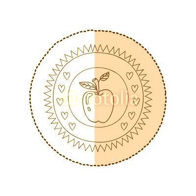 monochrome circular frame with middle shadow sticker with apple fruit vector illustration