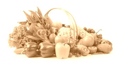 vegetables and fruits on white background