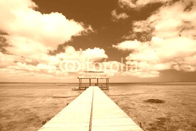Calm scene with jetty and turquoise water in Mauritius