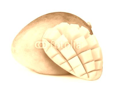 Mango with half sliced to cubes isolated on white background, with clipping path