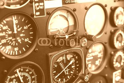 Cockpit helicopter - Instruments panel. Interior of helicopter control dashboard, Heli on the ground.