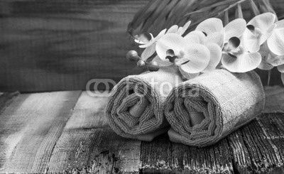 Spa still life with orchid flowers and soft towels
