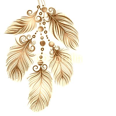 Template greeting card or invitation with feathers