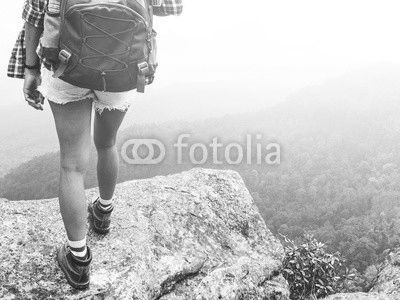 Girl hipster Freedom traveler on the mountian.