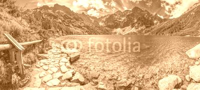Panorama of pond in the Tatra mountains, Poland
