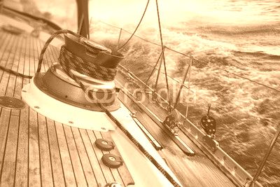 sail boat under the storm, detail on the winch