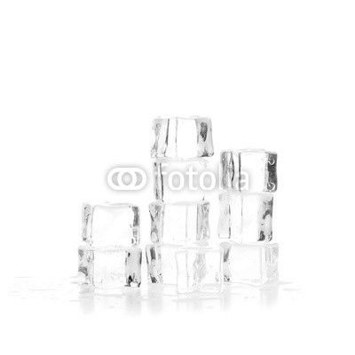 Ice Cubes and Water Drops on White Background