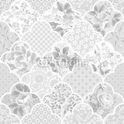 seamless floral patchwork pattern with roses in pastel colors