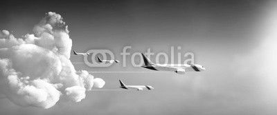 Airplanes fly away