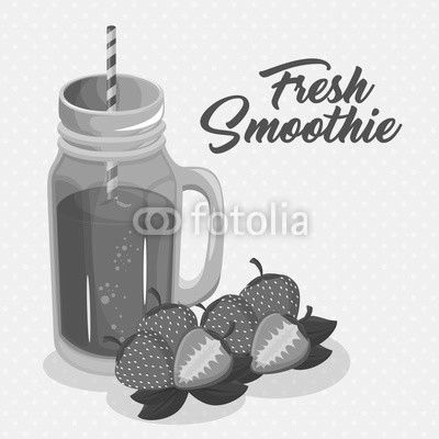 A glass of smoothie with strawberries over beige background. Vector illustration.