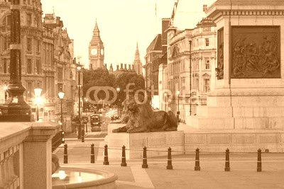 Trafalgar square and Big Ben, early morning in London