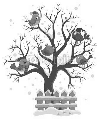 Winter tree with birds theme image 1