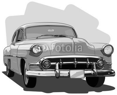 Sketch styled vector illustration of a classic 1950's automobile,