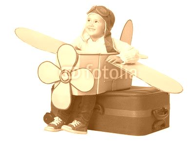 Kid Travel on Toy Airplane, Child Sitting on Vacation Suitcase, Luggage Fly as Plane, Baby playing Pilot