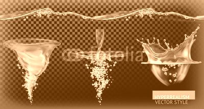 Water tornado with transparency, hyperrealism vector set