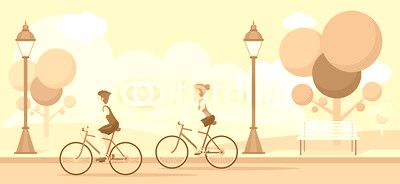 Couple Riding Bicycles In Public Park