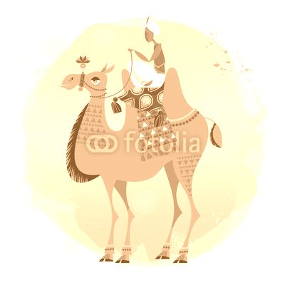 Man sitting on a decorated camel.