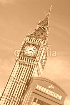 Red telephone box and Big Ben,  London, UK
