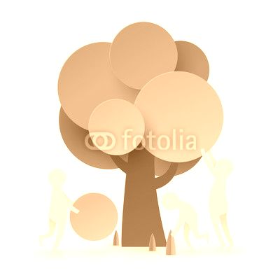 Paper art of  people try to set up and build tree